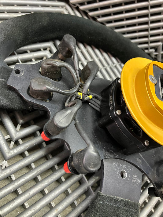 Used. Sparco steering wheel with adapter + wiring + buttons