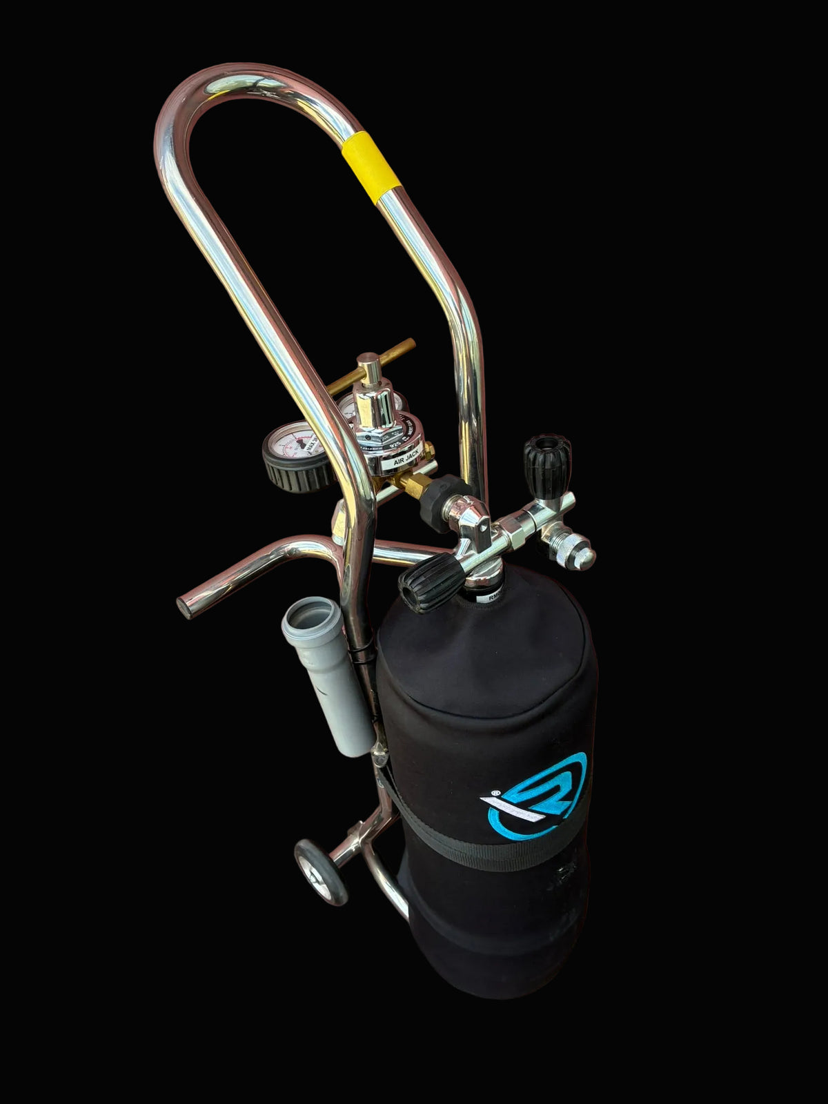 Used. Air jack bottle with trolley and Harris reguliator