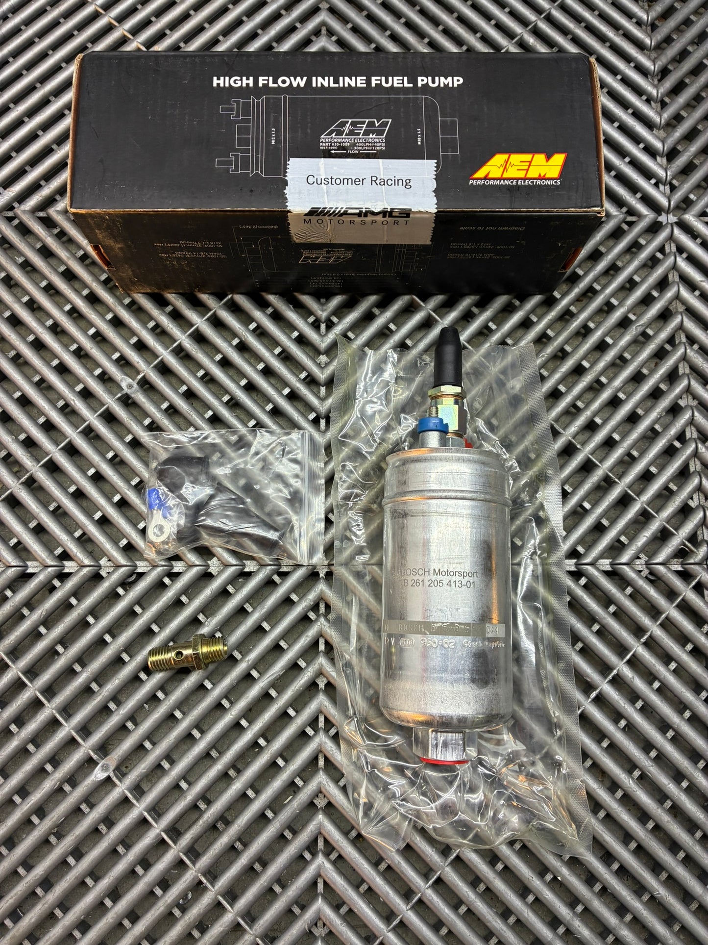 Used. External Bosch motorsport hi flow pump B 261 205 413
