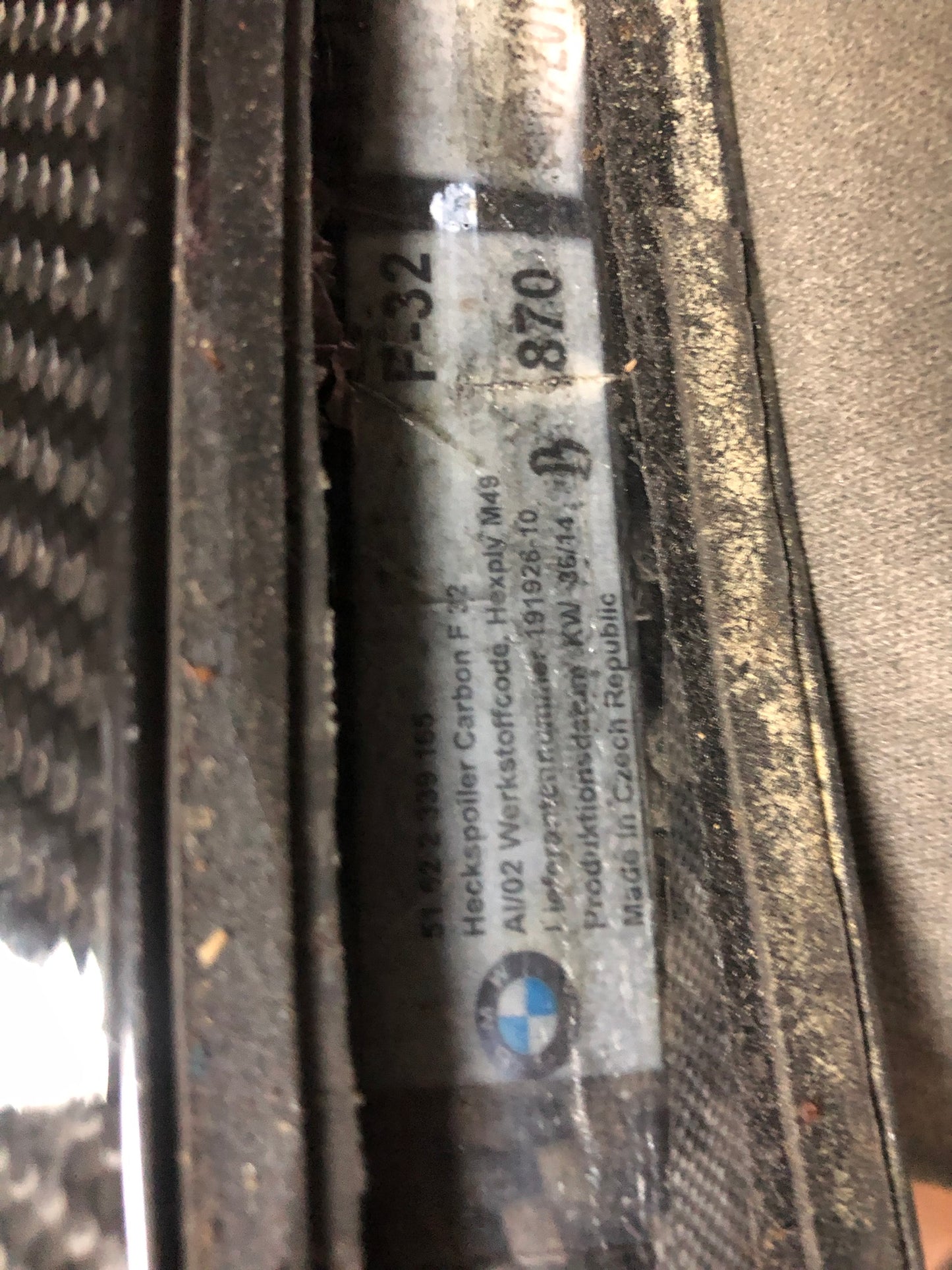 Used. OEM BMW F32 REAR SPOILER CARBON FIBER.