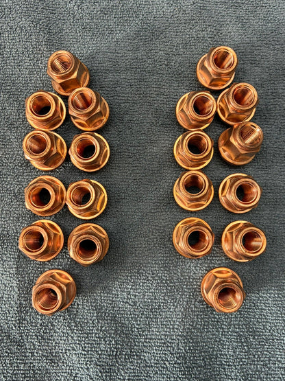 New. Lug Nuts - Copper Plated - HEX19 H=30 M12x1.5 - Set Of 20