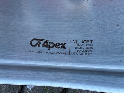 Used. Apex ML-10RT R19 5x120 forged lightweight wheels