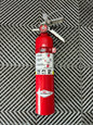 Used. Never released. Hand Fire extinguisher. Metal mounting plate.