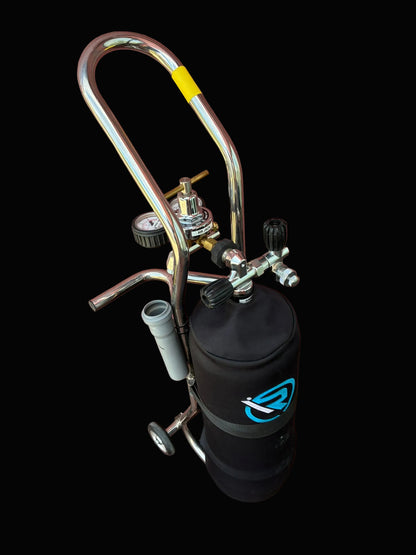 Used. Air jack bottle with trolley and Harris reguliator