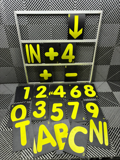 Used. Prosessional 3/4 row Aluminium Pit Board Frames + Numbers Set