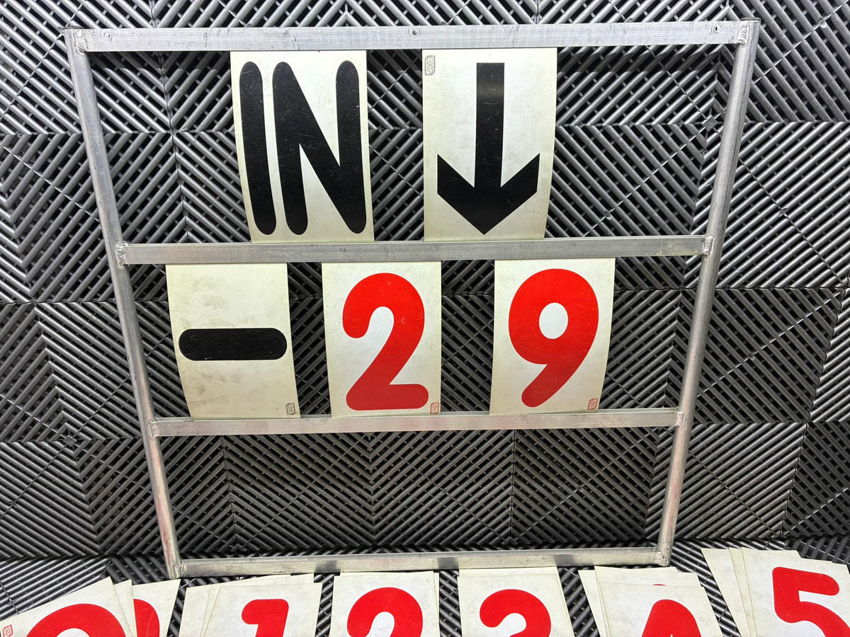 Used. Prosessional 3/4 row Aluminium Pit Board Frames + Numbers Set