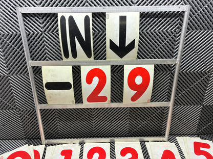 Used. Prosessional 3/4 row Aluminium Pit Board Frames + Numbers Set
