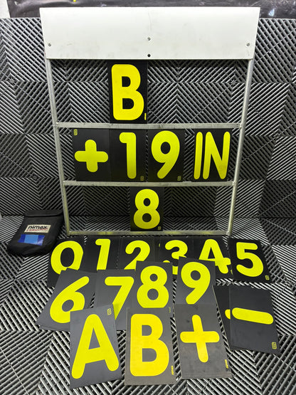 Used. Prosessional 3/4 row Aluminium Pit Board Frames + Numbers Set