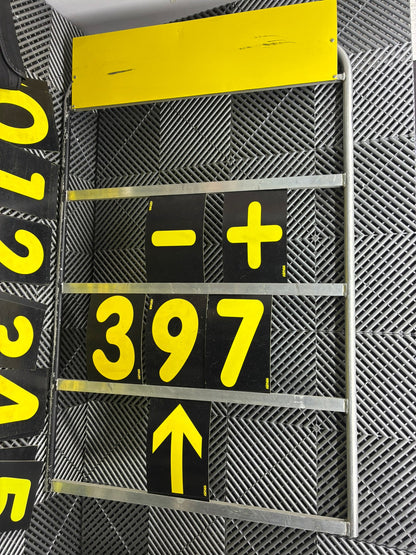 Used. Prosessional 3/4 row Aluminium Pit Board Frames + Numbers Set