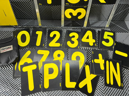 Used. Prosessional 3/4 row Aluminium Pit Board Frames + Numbers Set