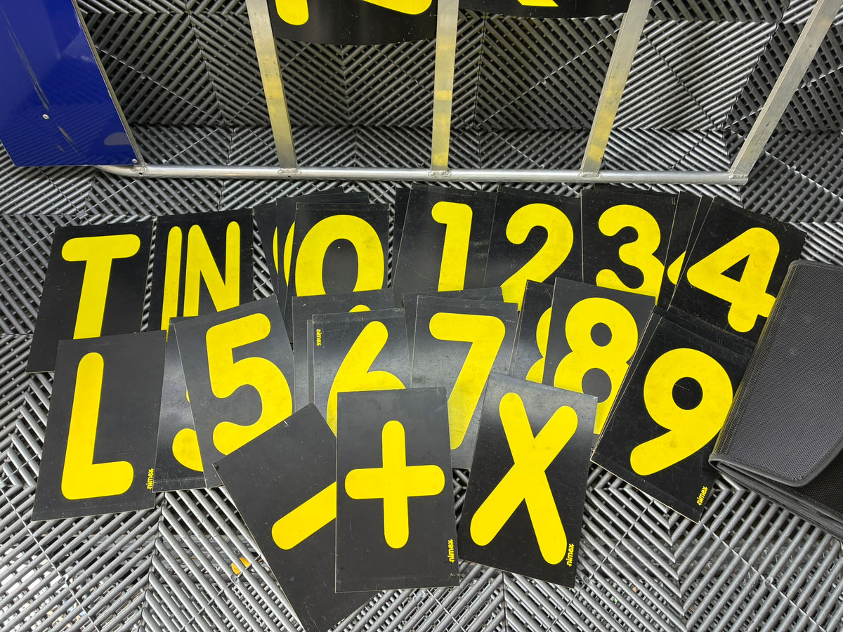 Used. Prosessional 3/4 row Aluminium Pit Board Frames + Numbers Set
